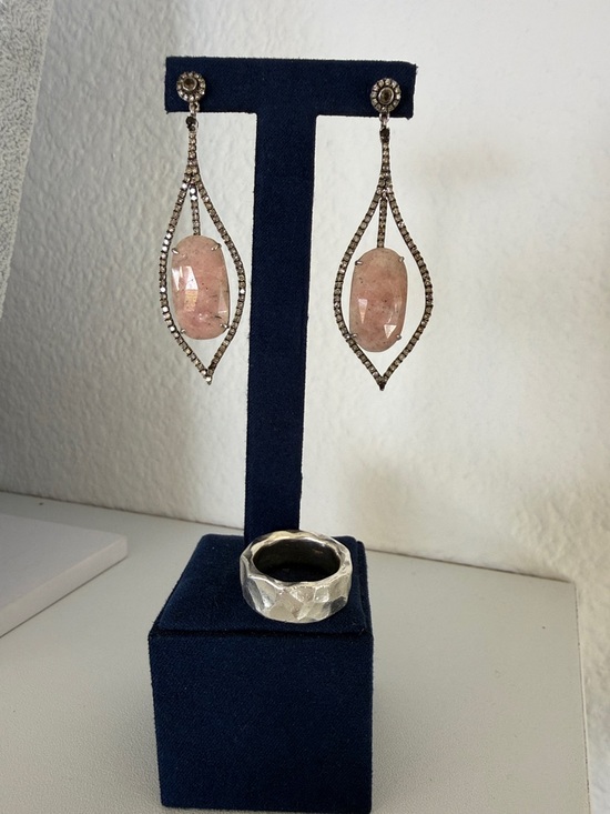 Jewelry - Pink Sapphire Drop Earrings & Silver Ring Bundle